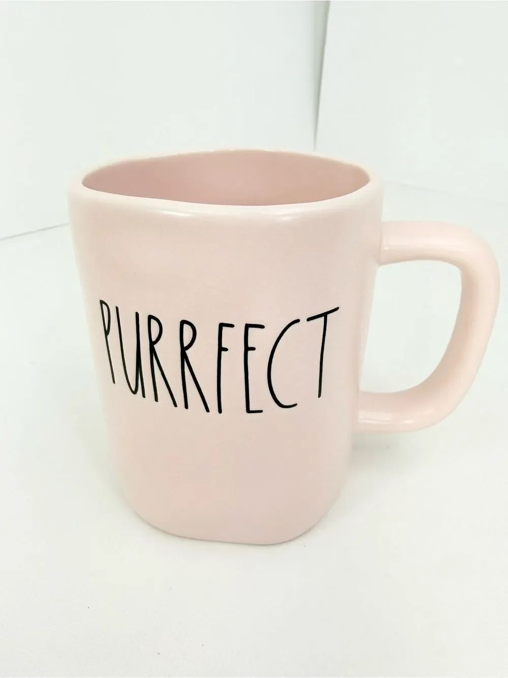Rae Dunn Pink Black Signature Lettering Purrfect Cat Lover Ceramic Coffee Mug
